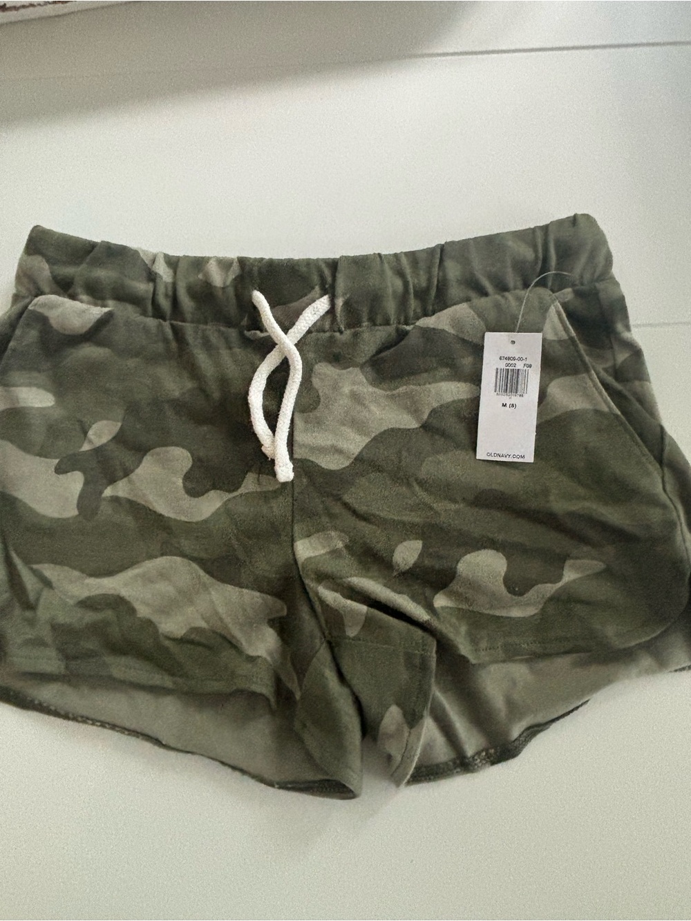 Girls Camo Drawstring Lounge Shorts - Olive Green